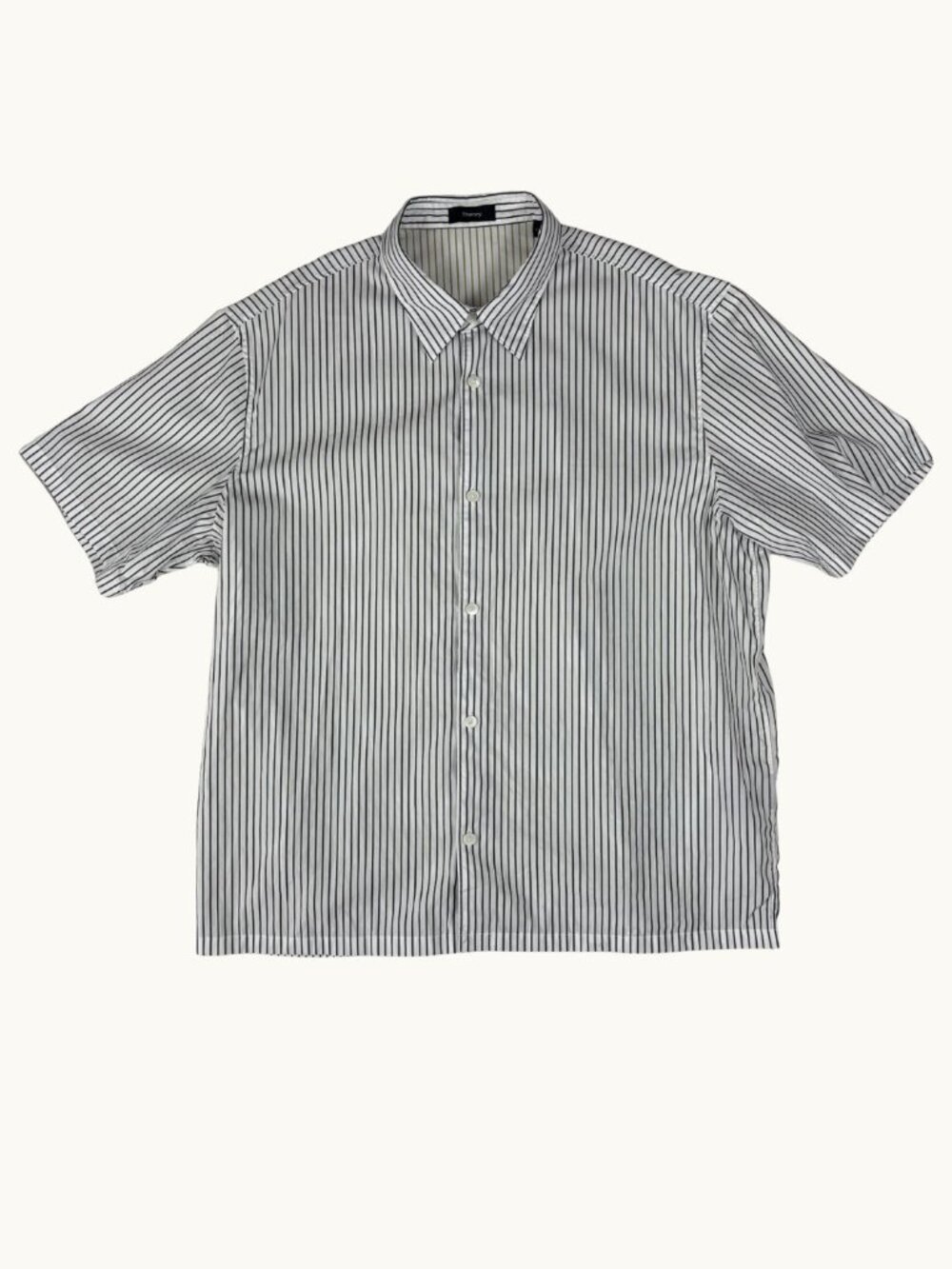 Theory Short Sleeve Striped Button-Down Shirt XXL White Navy 100% Cotton